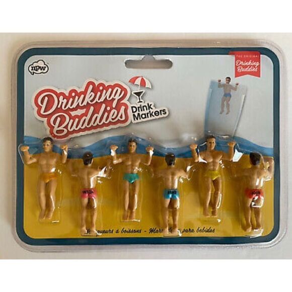 Original Drinking Buddies Men Bachelorette Party Drink Marker 6 Drink Charms - Picture 1 of 6